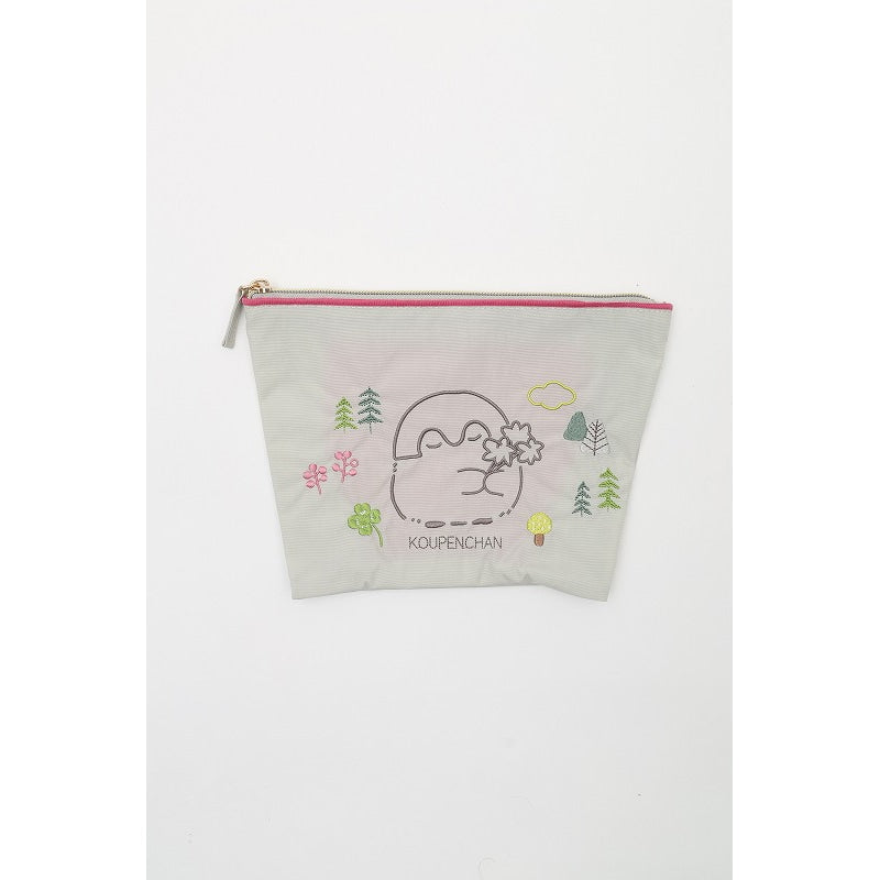 コウペンちゃん 刺繍ポーチ クローバー ライトグレー – コウペンちゃん