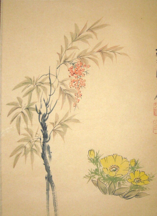 真筆】茶掛 南天福寿◇大徳寺派 瑞泉寺 前大徳 須賀玄道 共箱・タトウ