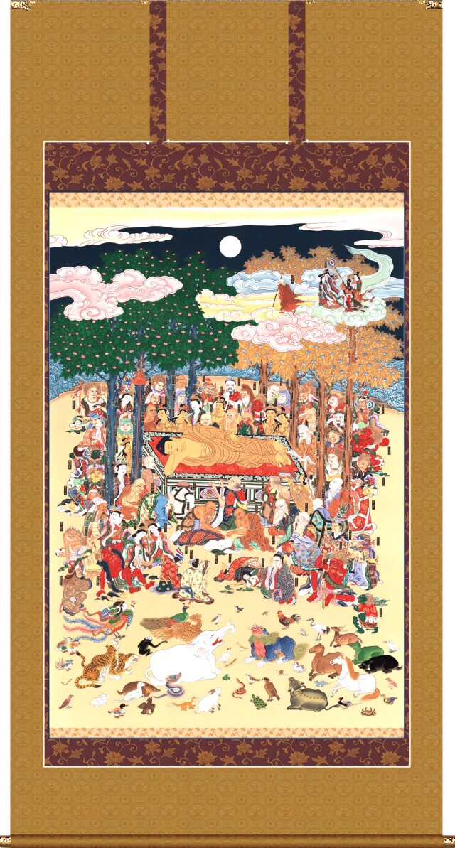 掛け軸 釈迦涅槃図 大幅仏画 (複製画・新品) 桐箱・タトウ箱入り
