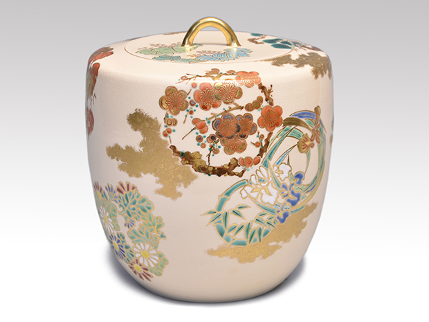 色絵金彩丸紋水指 和田桐山(作) 共箱 鵬雲斎箱書 | 古美術ささき