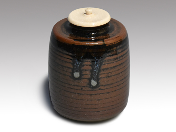 大名物 円乗坊写茶入 松本鉄山(作) 共箱 象牙蓋 仕服(花兎金襴) 未使用