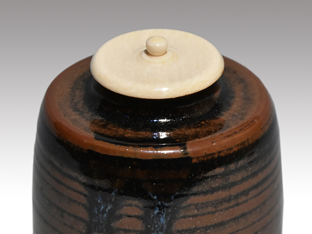 大名物 円乗坊写茶入 松本鉄山(作) 共箱 象牙蓋 仕服(花兎金襴) 未使用