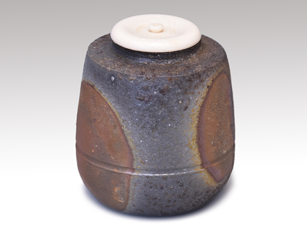 石野充信（造）備前茶入 仕覆「吉野間道」象牙蓋 共箱 | 古美術ささき