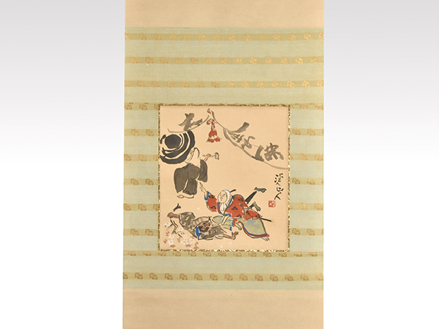 富田渓仙(渓山人) 大念仏画 絹本色紙軸装 | 古美術ささき