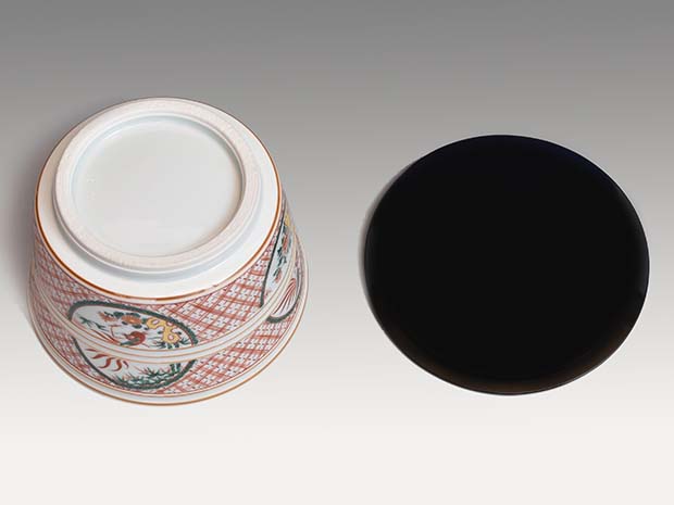 五代 三浦竹泉(作) 赤絵花鳥文水指 共箱 誂え塗蓋付 | 古美術ささき