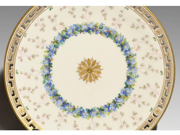 英国アンティーク MINTON ミントン 花文（青）オープンワーク 金彩