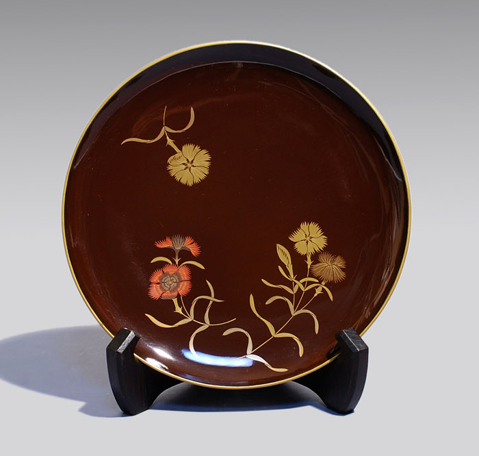 うるみ塗縁金、草花蒔絵図銘々皿 10枚 明治から大正時代 | 古美術ささき