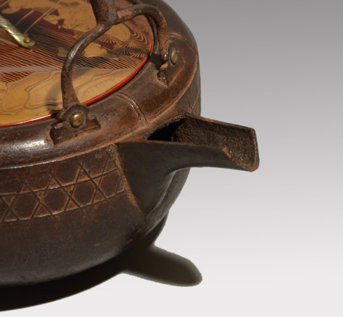 江戸時代 銀象嵌入り竹籠型燗鍋・銚子 蒔絵蓋付 | 古美術ささき