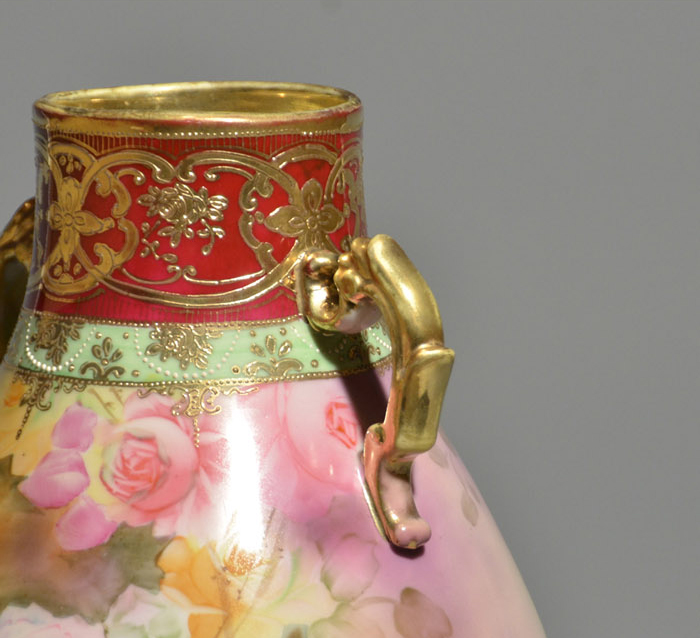 オールドノリタケ 金彩 バラ文 双耳 花瓶 名品1922～1935年頃 | 古美術