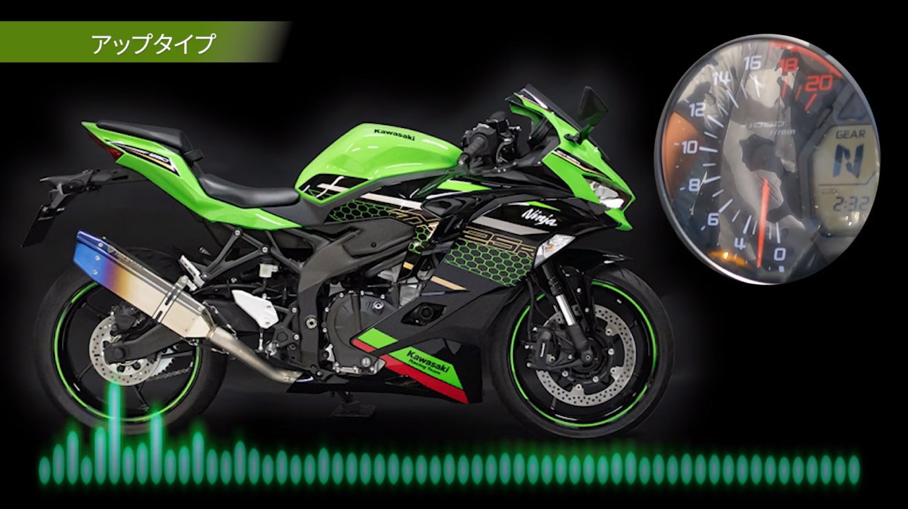 トリックスターはYouTubeで同社Ninja ZX-25R用IKAZUCHIマフラーの比較