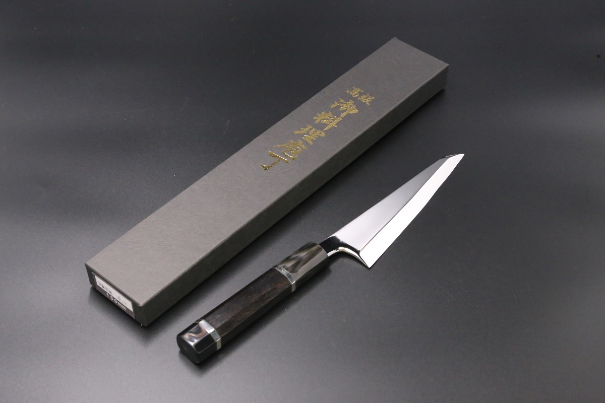 骨スキ V金10号 150mm 全鋼本焼 全鏡面 黒檀柄-歌舞伎ナイフ