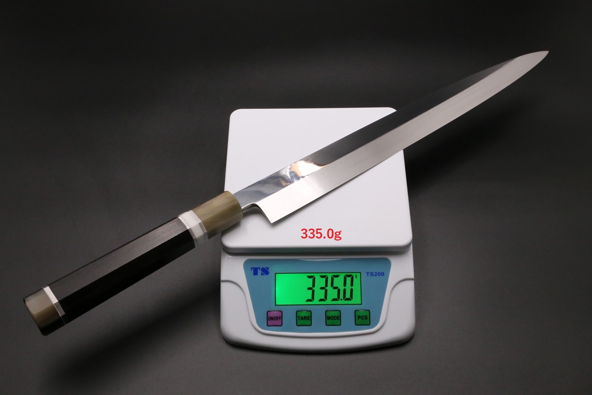 柳刃 白一鋼 330mm 水本焼 正行作 八角黒檀柄 池田辰男作-歌舞伎ナイフ