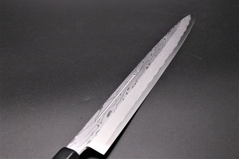 柳刃 青一鋼 300mm ダマスカス 墨流し 血流し入り 鞘付き 中川悟志作