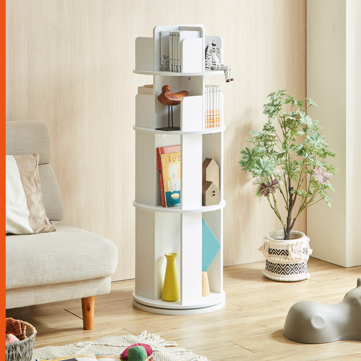 図鑑対応】絵本棚 絵本ラック 回転式 Whoopi(ウーピー) 4段 2Type 3色