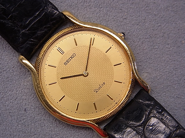 SEIKO DOLCE/セイコー ドルチェ 金無垢メンズ腕時計 5E30-6A30 黒革