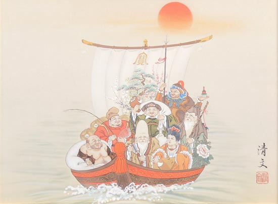 絵画 日本画 七福神宝舟 (加藤清文) 送料無料 【複製】【日本画