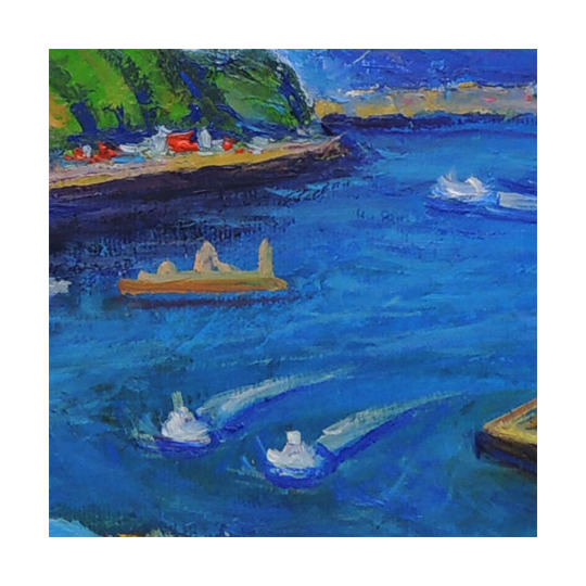 絵画 油絵 清水港より富士 (半澤国雄) 送料無料 【海・山】【肉筆