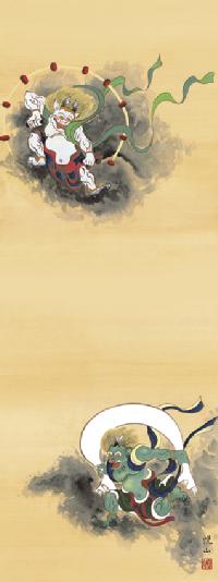 風神雷神 斎藤悦山 （竹翠会） 尺五 日本製 浮世絵・高砂・旭日