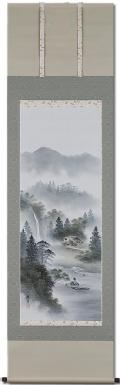 水墨山水 木村春渓 尺五【肉筆】！ 山水画 - 掛け軸（掛軸）販売通販