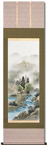 即納品 】【大特価 30％OFF】四神相応山水 伊藤岳仙 （尺五） 山水画