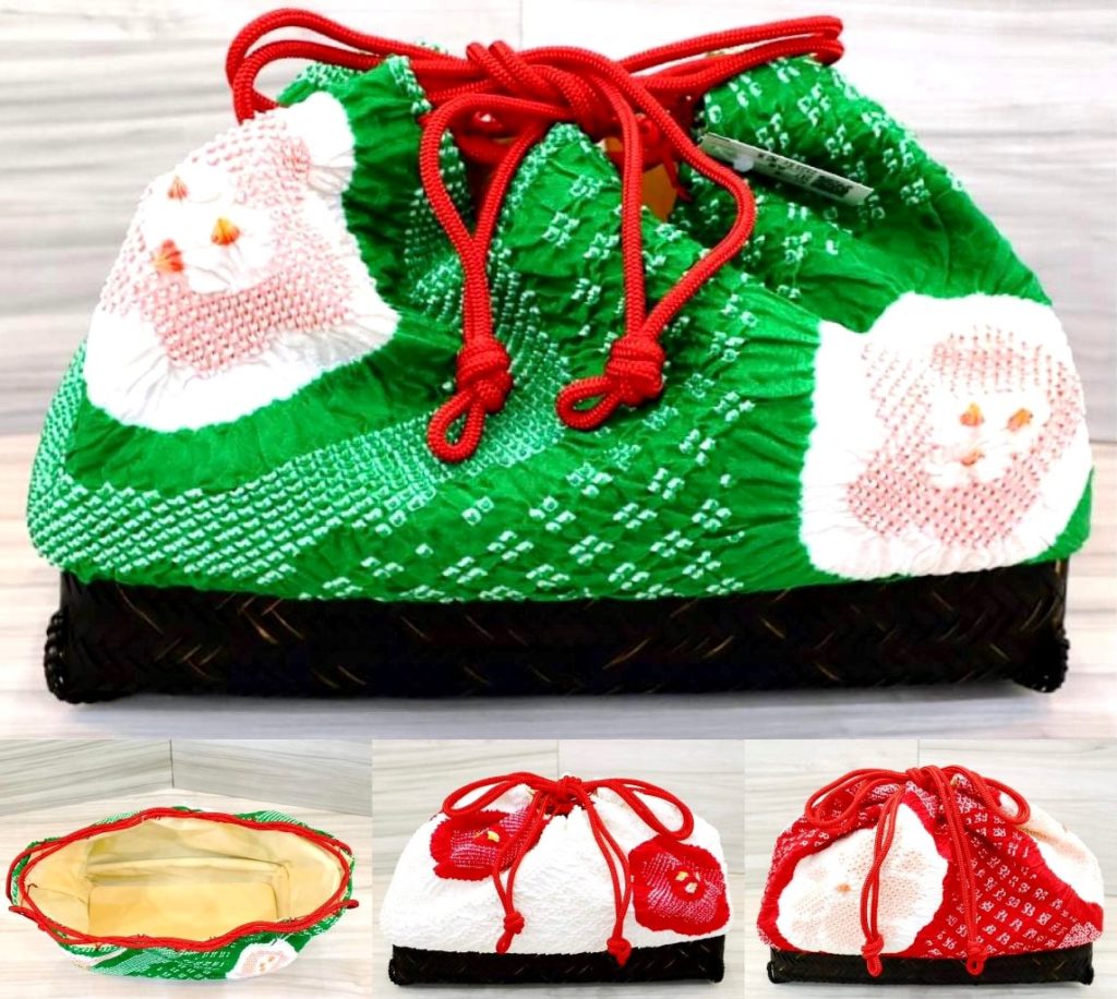 尺籠2023・3種｜華やかで贅沢な正絹総絞りの希少な籠付巾着