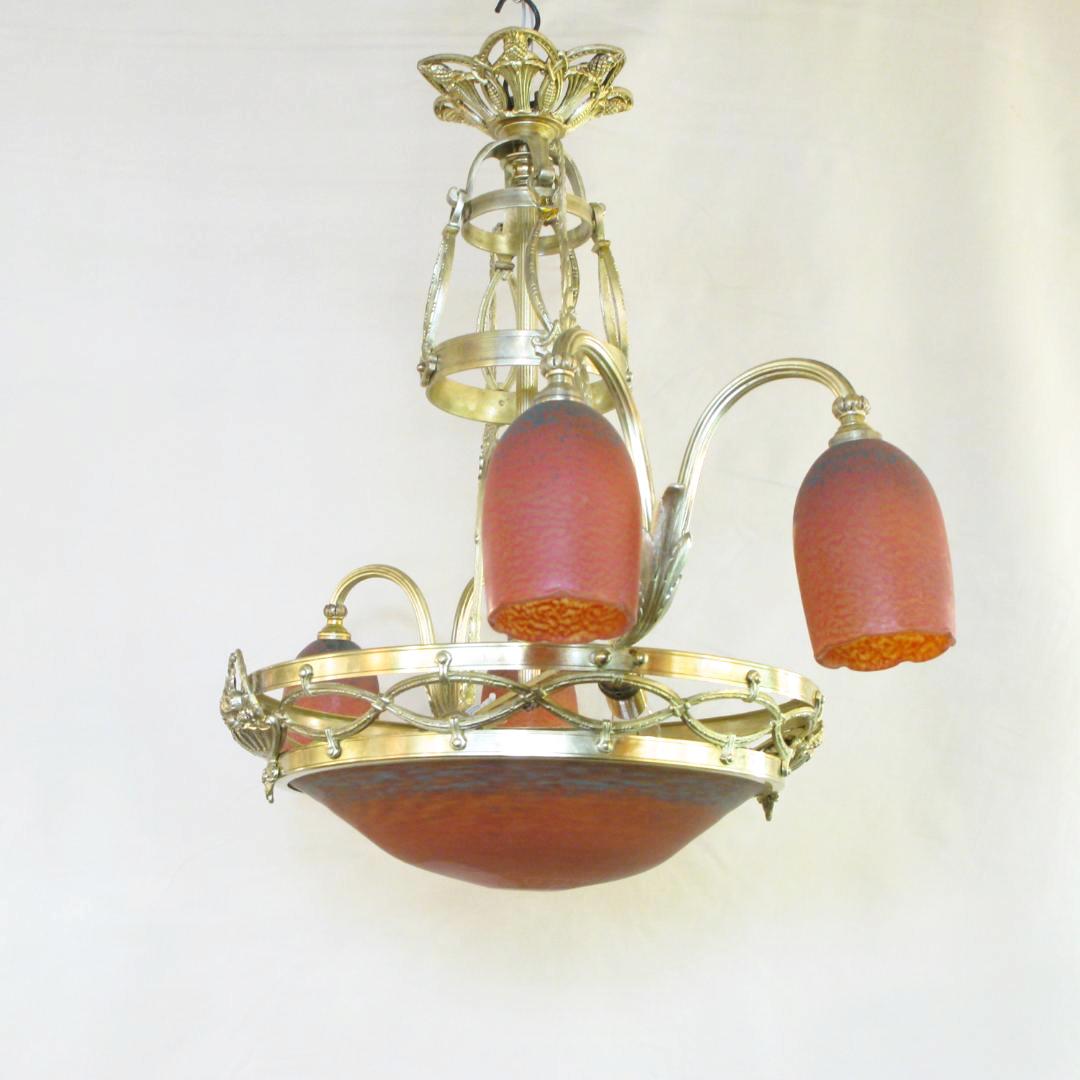 20世紀初頭 フランス アールヌーヴォー Andre Delatte ブロンズ 5灯