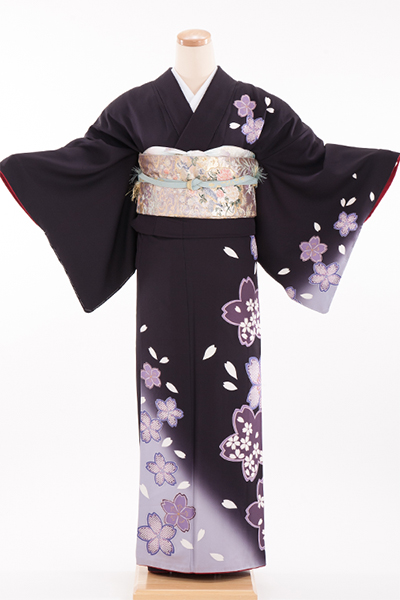 正絹 付下げ・訪問着レンタル 150065 紺紫 ぼかし 桜柄
