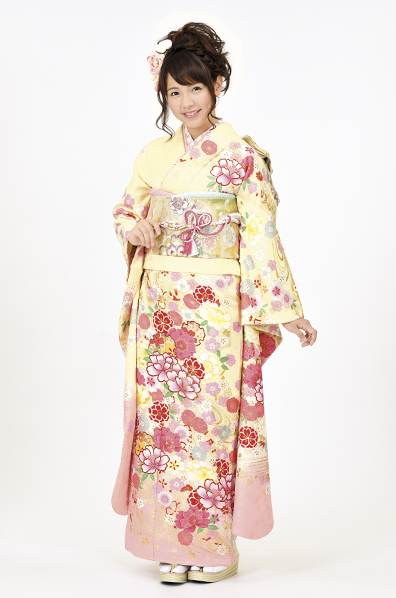 MKK-28006】☆クリームイエロー×ピンクグラデーションの花柄振袖