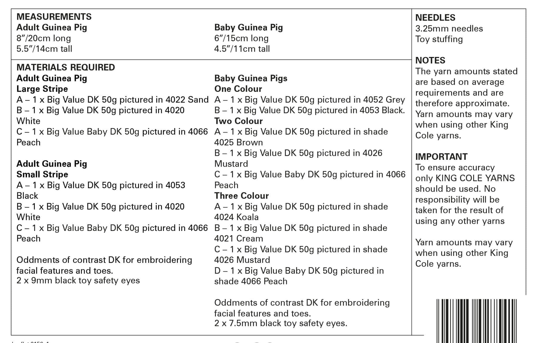Guinea Pigs Knitted in Big Value DK 50g | King Cole
