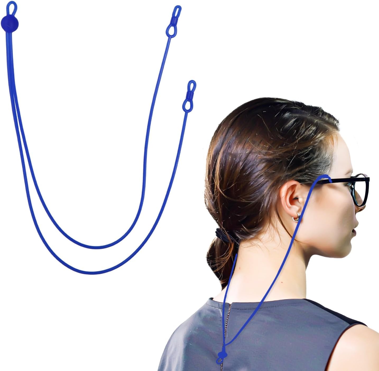 チャーム付き！クリアブルー！眼鏡チェーン、マスクストラップにも