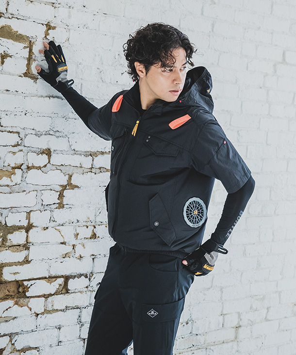 BURTLE ファン付ウエア AIR CRAFT タクティカル半袖ブルゾン(着脱可能