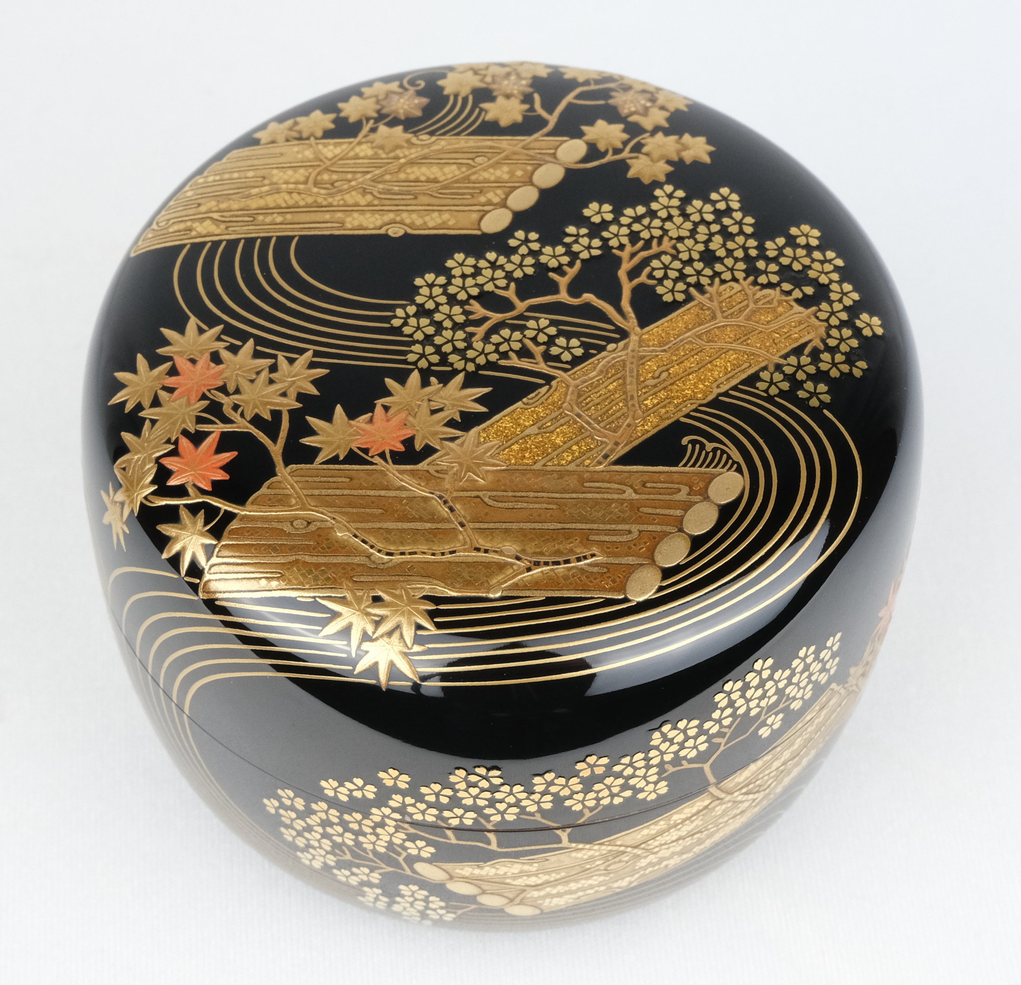 栗山園オンライン通販部 / 【出物】 雲錦蒔絵黒平棗 一瓢斎 鵬雲斎書付