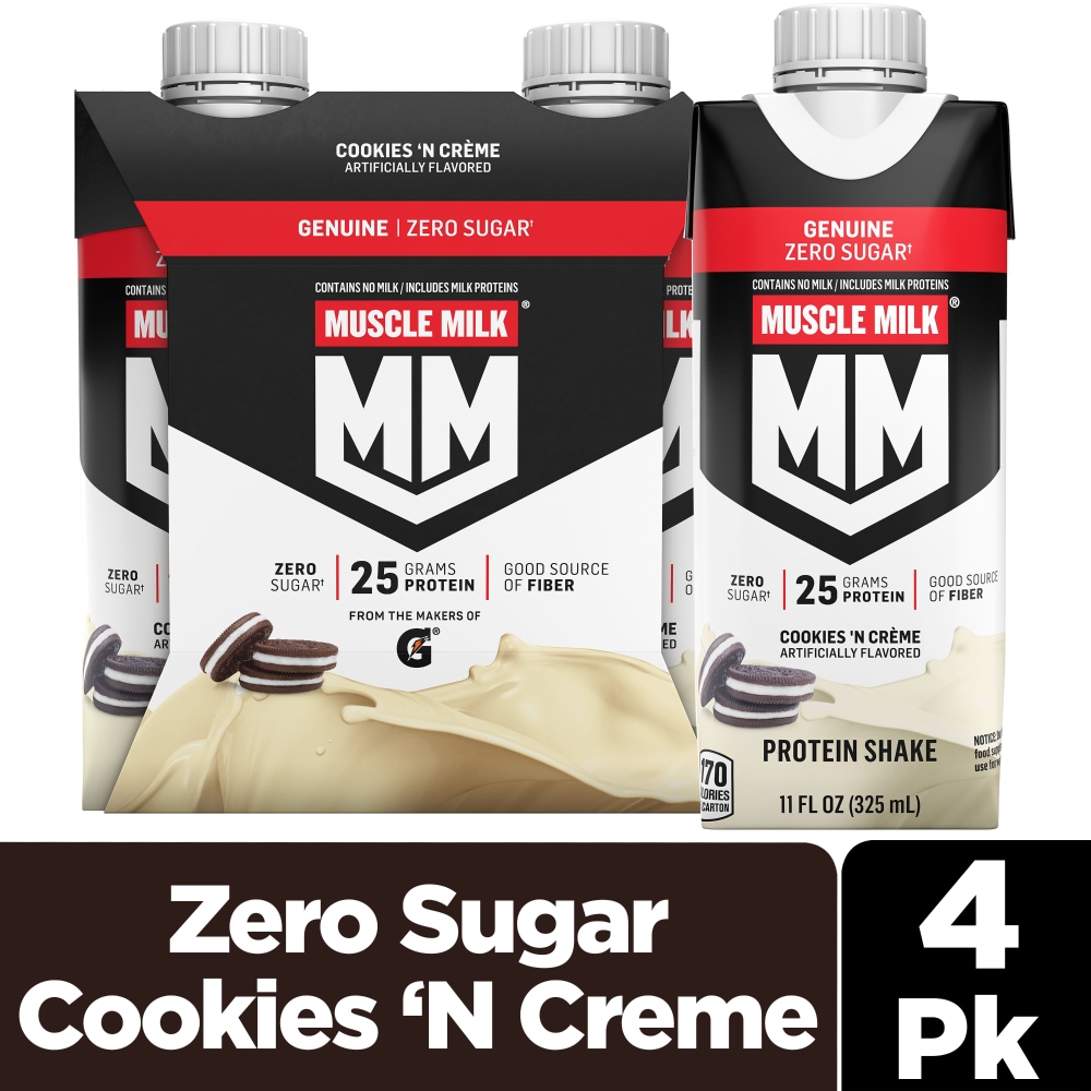 Muscle Milk Genuine Zero Sugar Protein Shake Cookies 'N Creme, 4