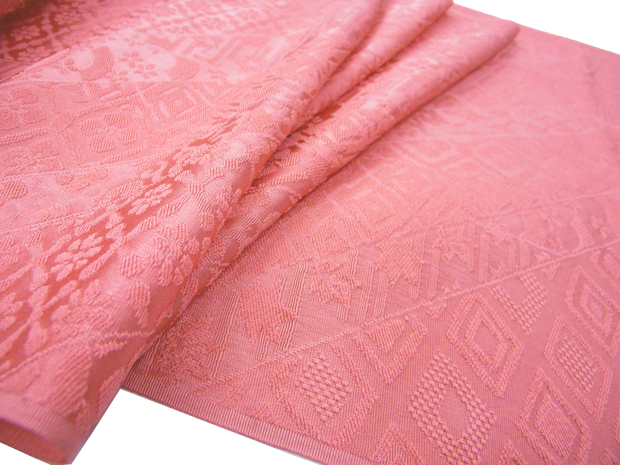 正絹着物切り売り 丹後紋意匠変り織無地 桃色29-9-2 50cm単位着物の