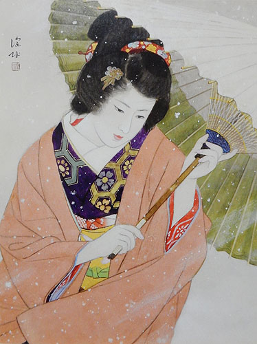 伊東深水画 湯呑み 伊東深水画 湯呑み 伊東深水画 湯呑み