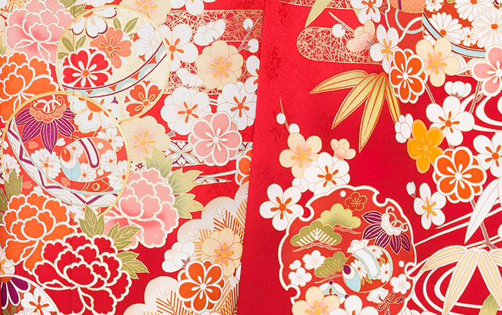 No.1158 【新品振袖/京友禅】【赤】松竹梅など祝いの文様が散りばめ