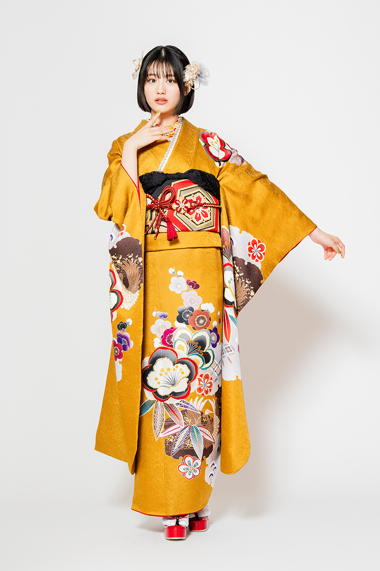 No.1067 【新品振袖/京友禅】【黄】クールなからし色にインパクトの