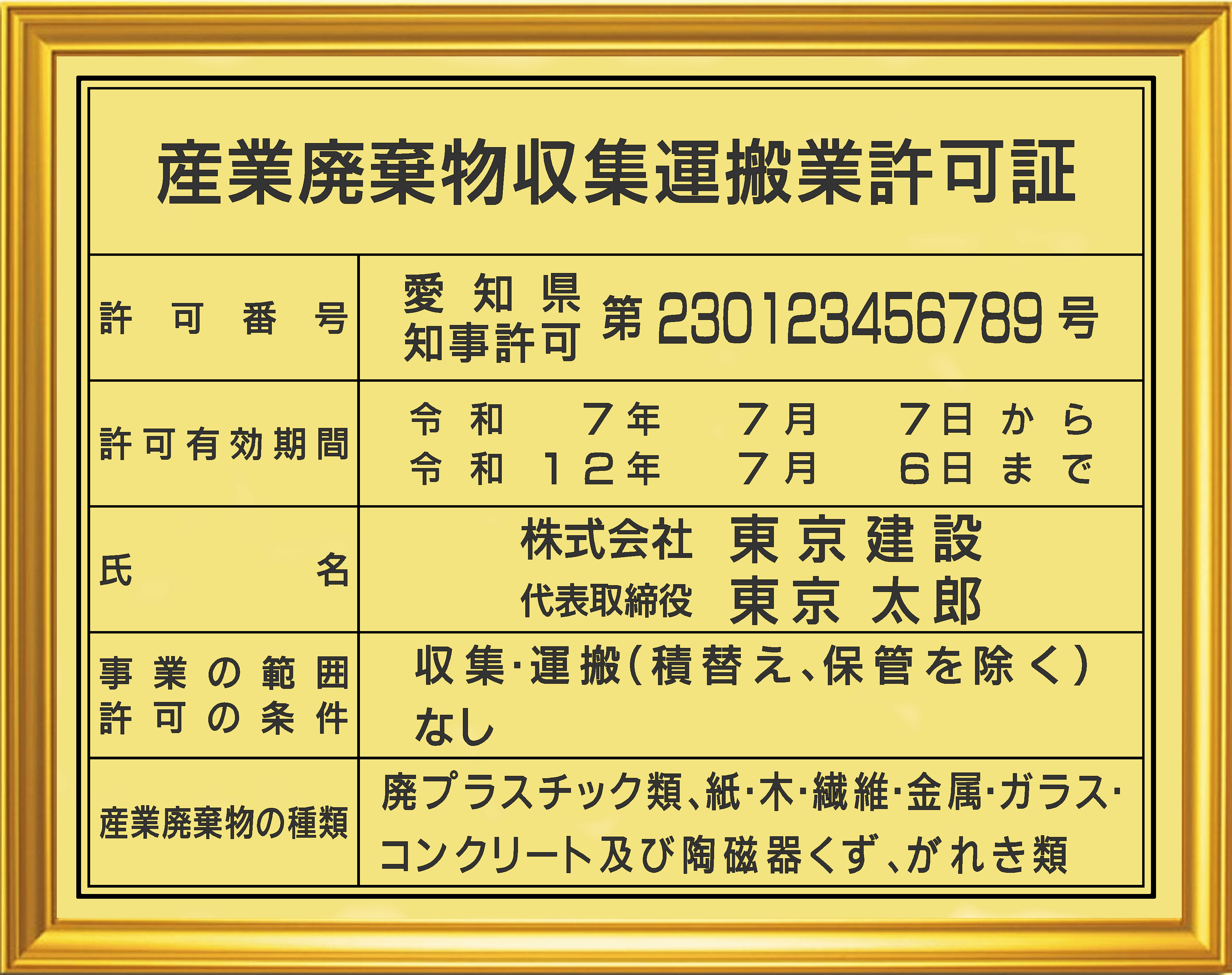 産業廃棄物許可証 1G｜ 商品詳細｜法定看板.com