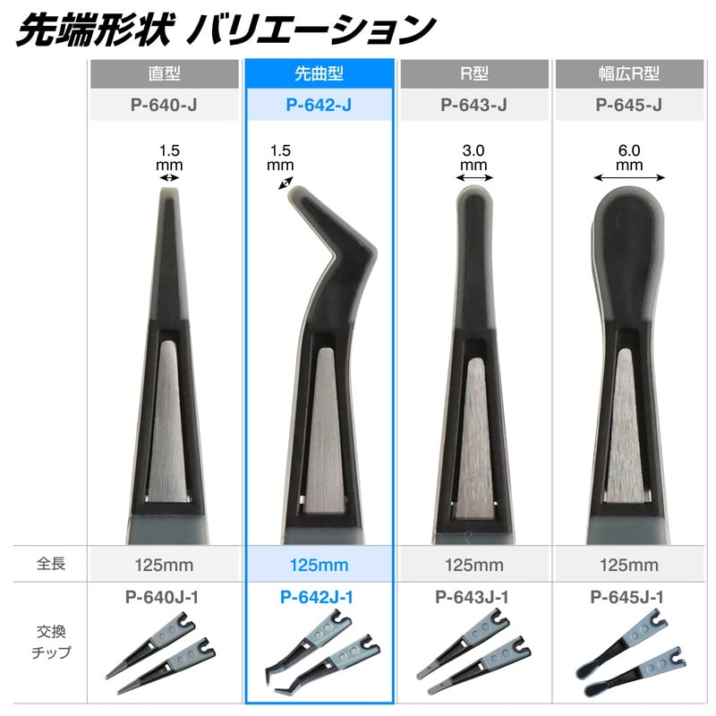 P-642-J ESDソフトチップピンセット【HOZAN】 ホーザン株式会社