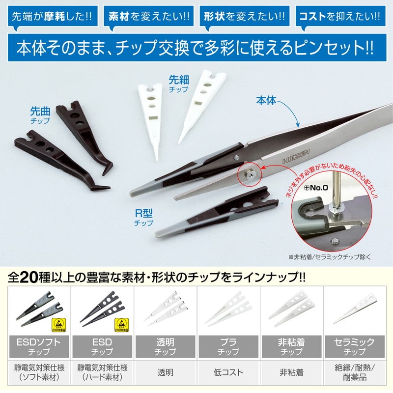 P-640-J ESDソフトチップピンセット【HOZAN】 ホーザン株式会社