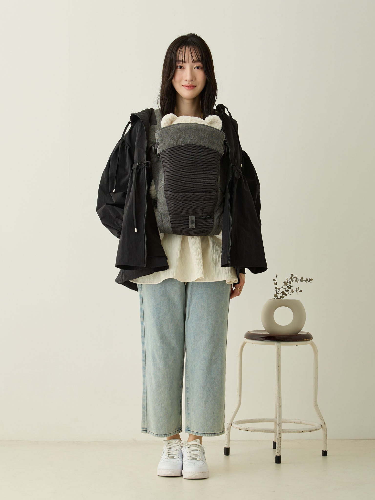 撥水加工・ダッカー付きペプラムライトアウター Black – honono for