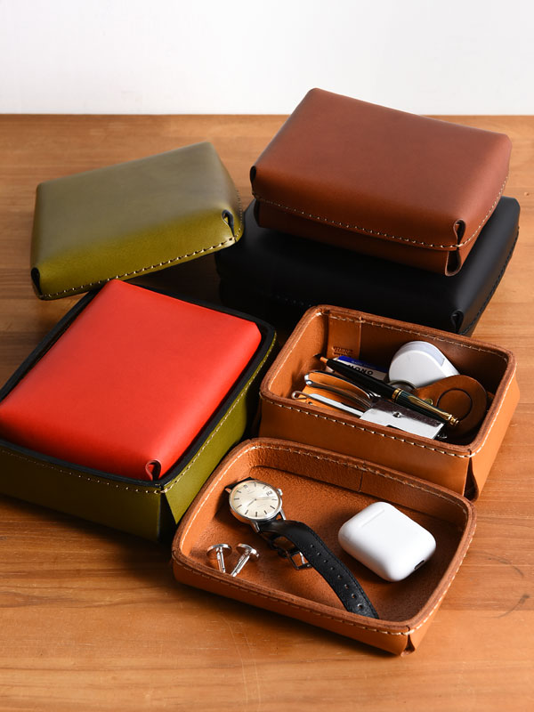 フタ付きレザーボックス兼トレイとしても使える革のボックス / 革鞄の