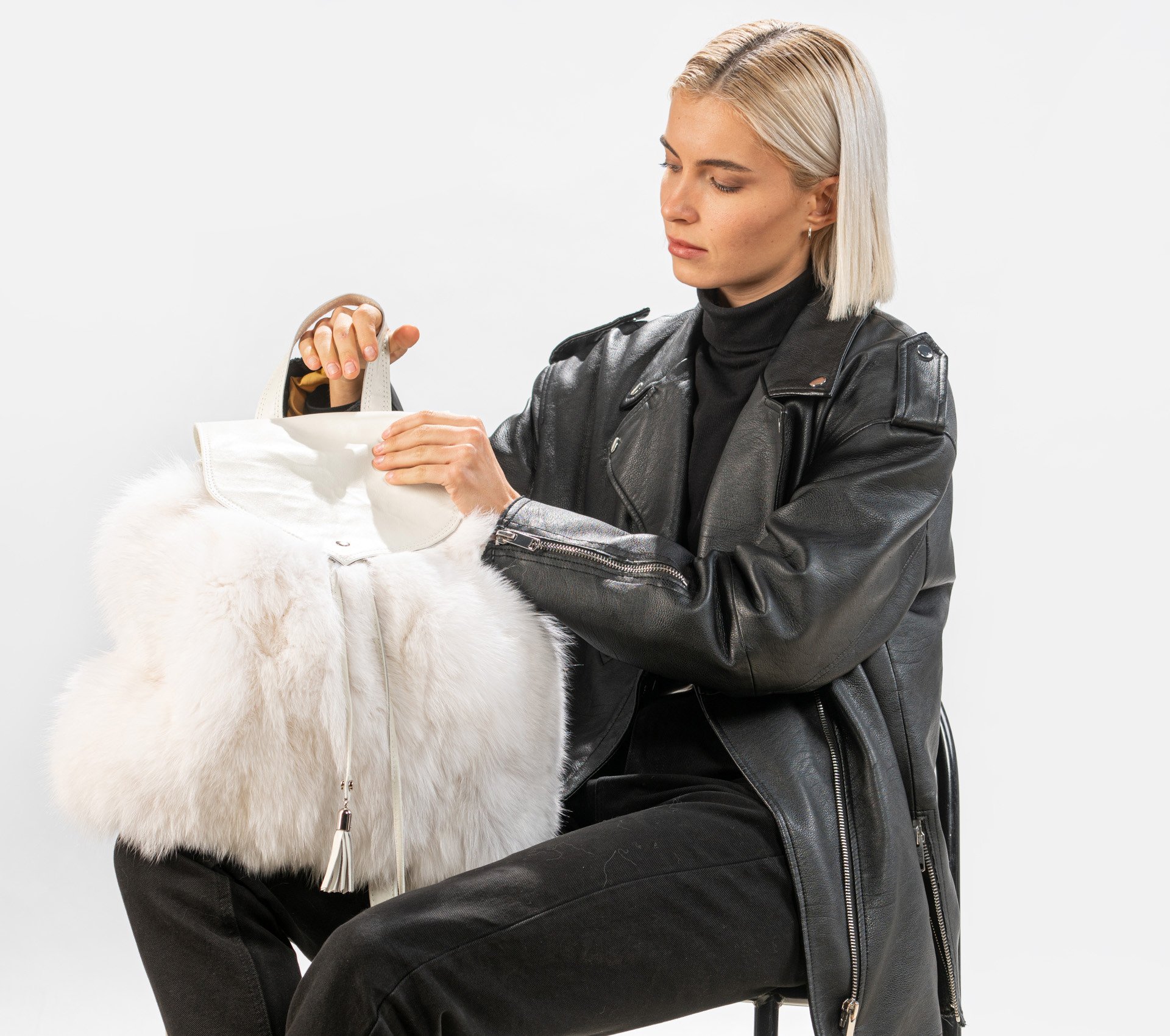 White Fox Fur Backpack - 100% Real Fur Coats - Haute Acorn