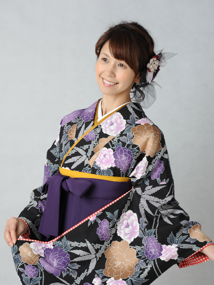 袴レンタル｜卒業式｜全国宅配｜石楠花に疋田笹＋紫無地袴