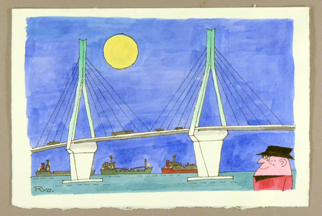 K531 柳原良平 アートフレーム 横浜ベイブリッジ夜景 K531 柳原良平