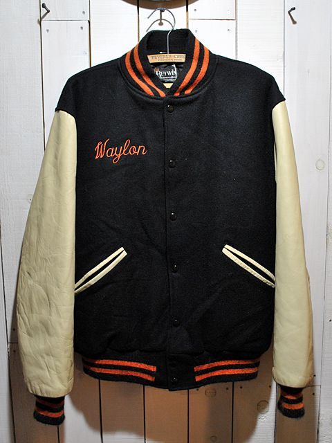 1980s【BUTWIN】チェーンステッチ刺繍袖レザースタジャン Black - 古着