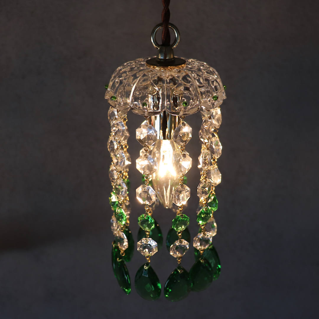 ヴィンテージミニシャンデリアプリズムペンダントライト【グリーン