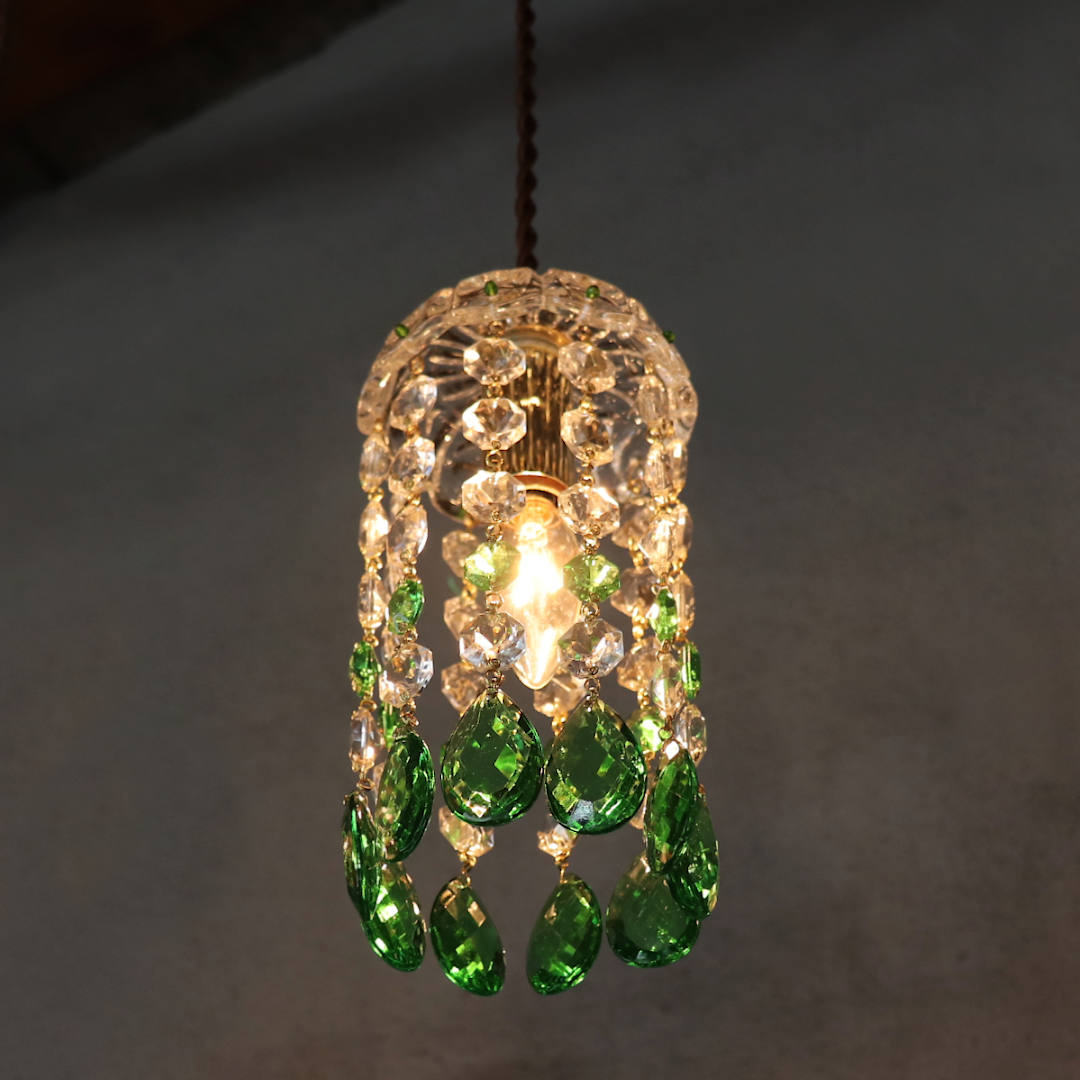ヴィンテージミニシャンデリアプリズムペンダントライト【グリーン