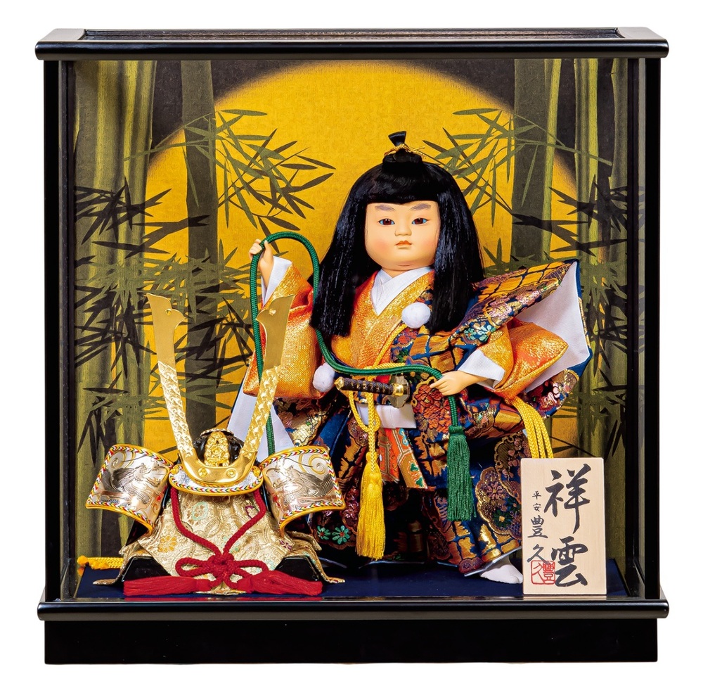 五月舞踊人形ケース飾り【P99301】 兜を曳いた力強い眼差しの凛々しい