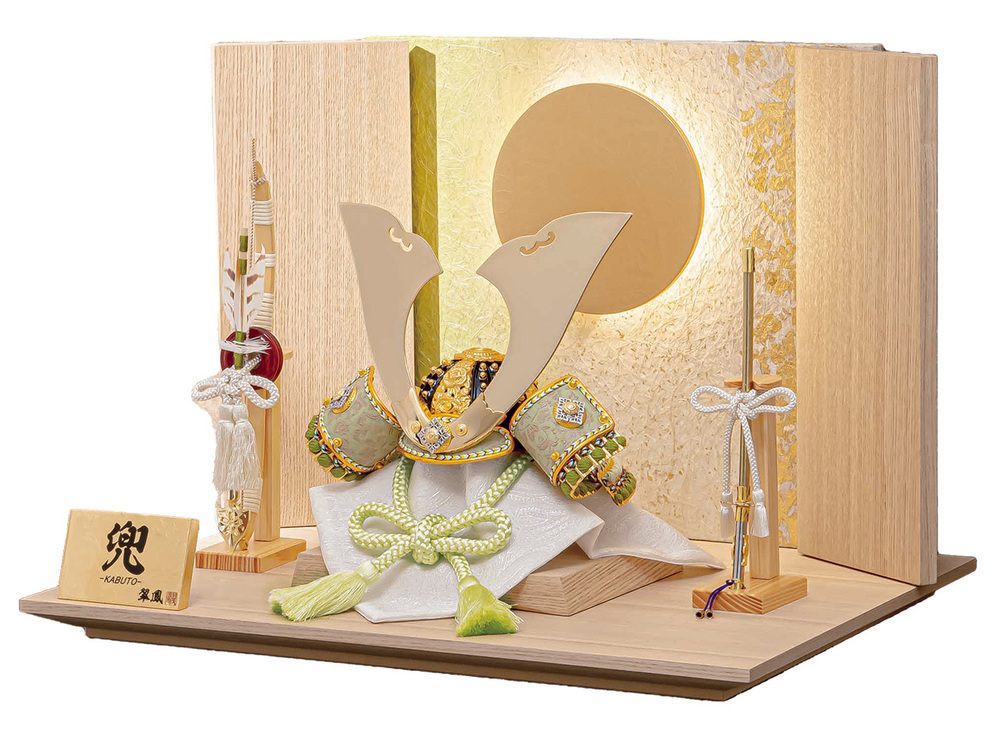 五月人形 平台飾り【P93020】 屏風がLEDライトで灯る♪春を感じる若草